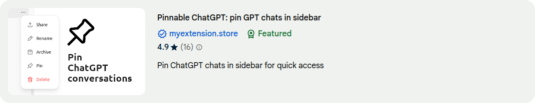 Pinnable ChatGPT: pin chats in sidebar